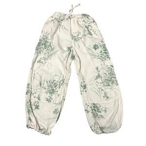ZARA Girls 6 Floral Sea Green Linen Blend Viscose Harem Jogger Pants